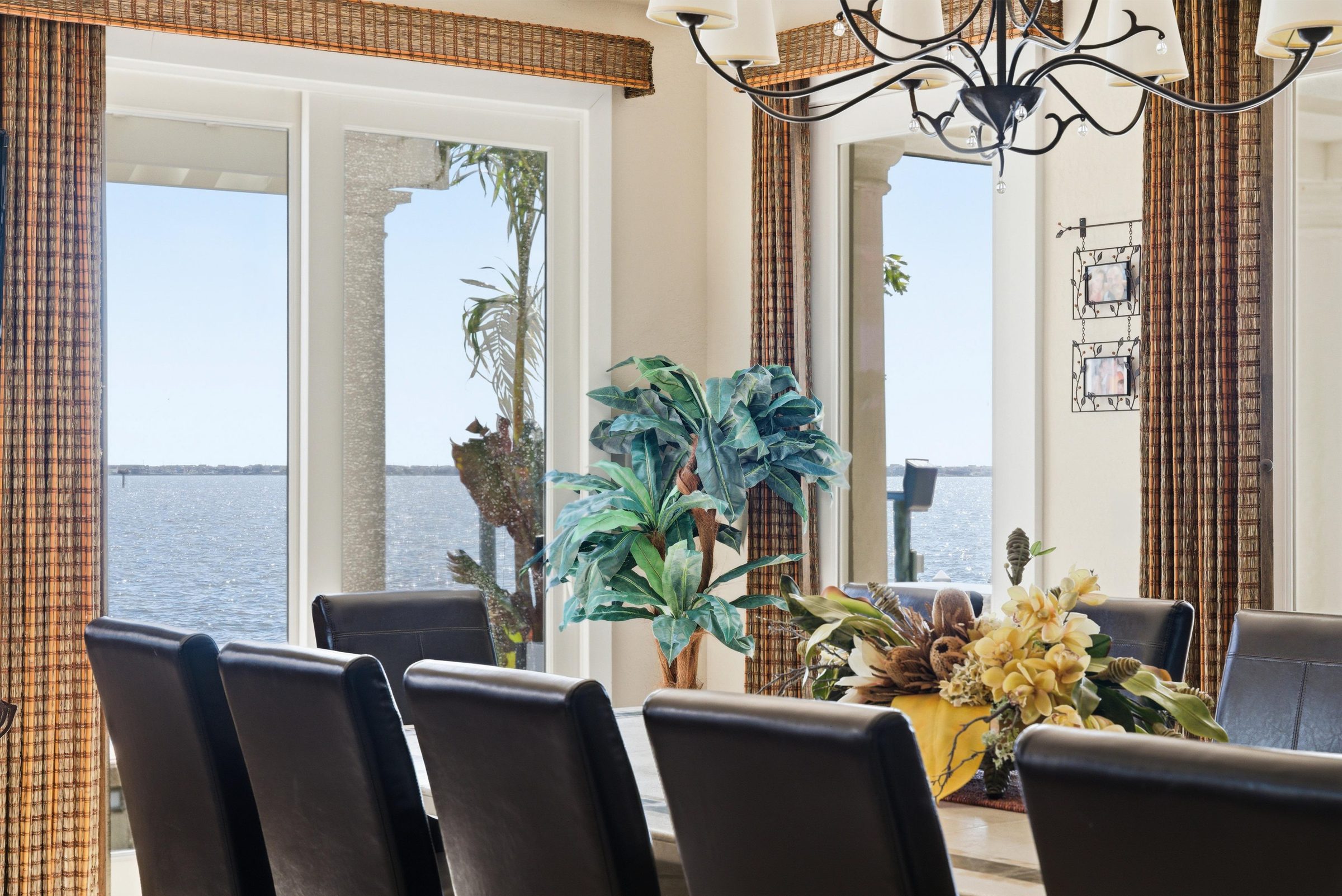 formal dining room with waterfront views