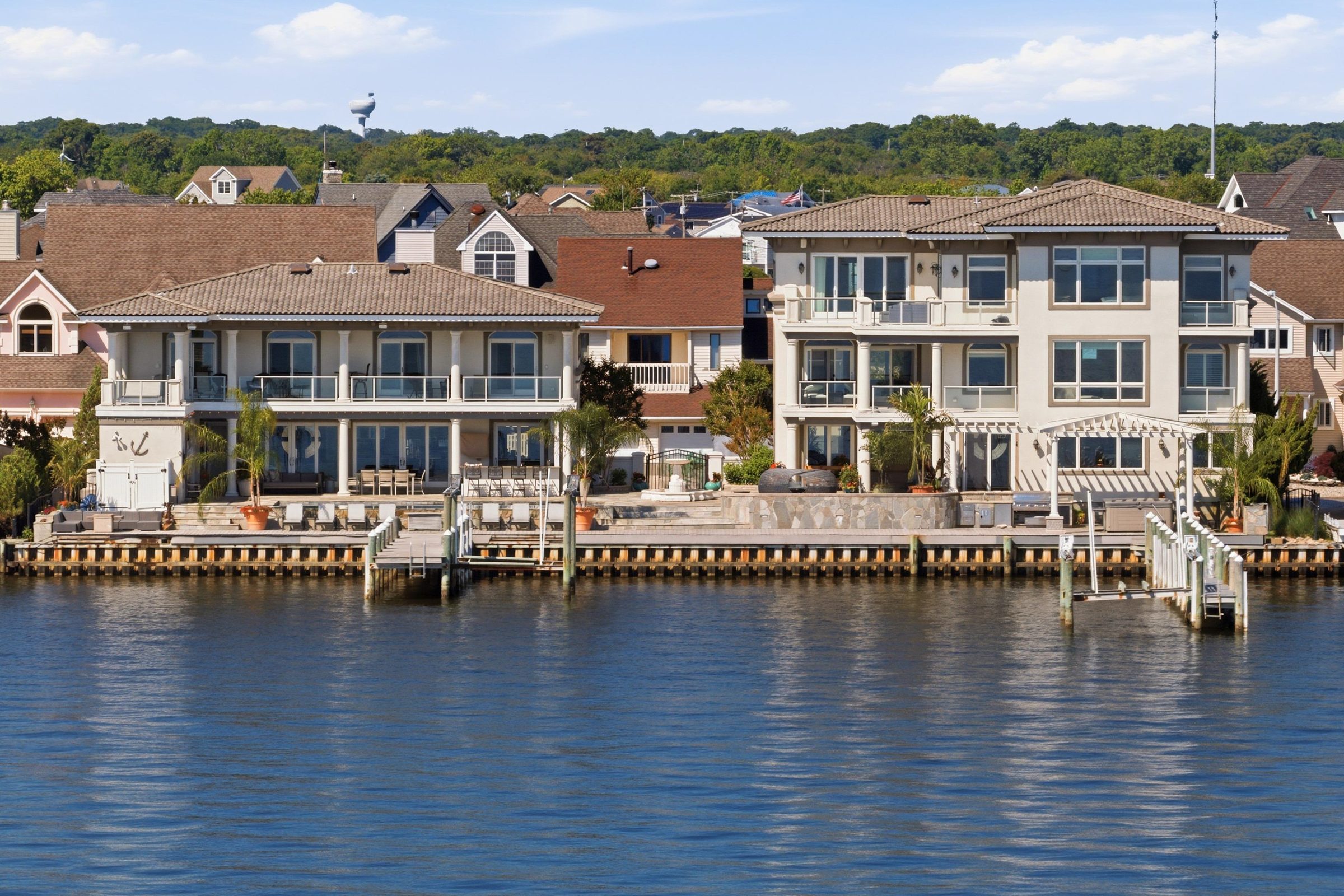 waterfront view of the estate as seen from across Barnegat Bay