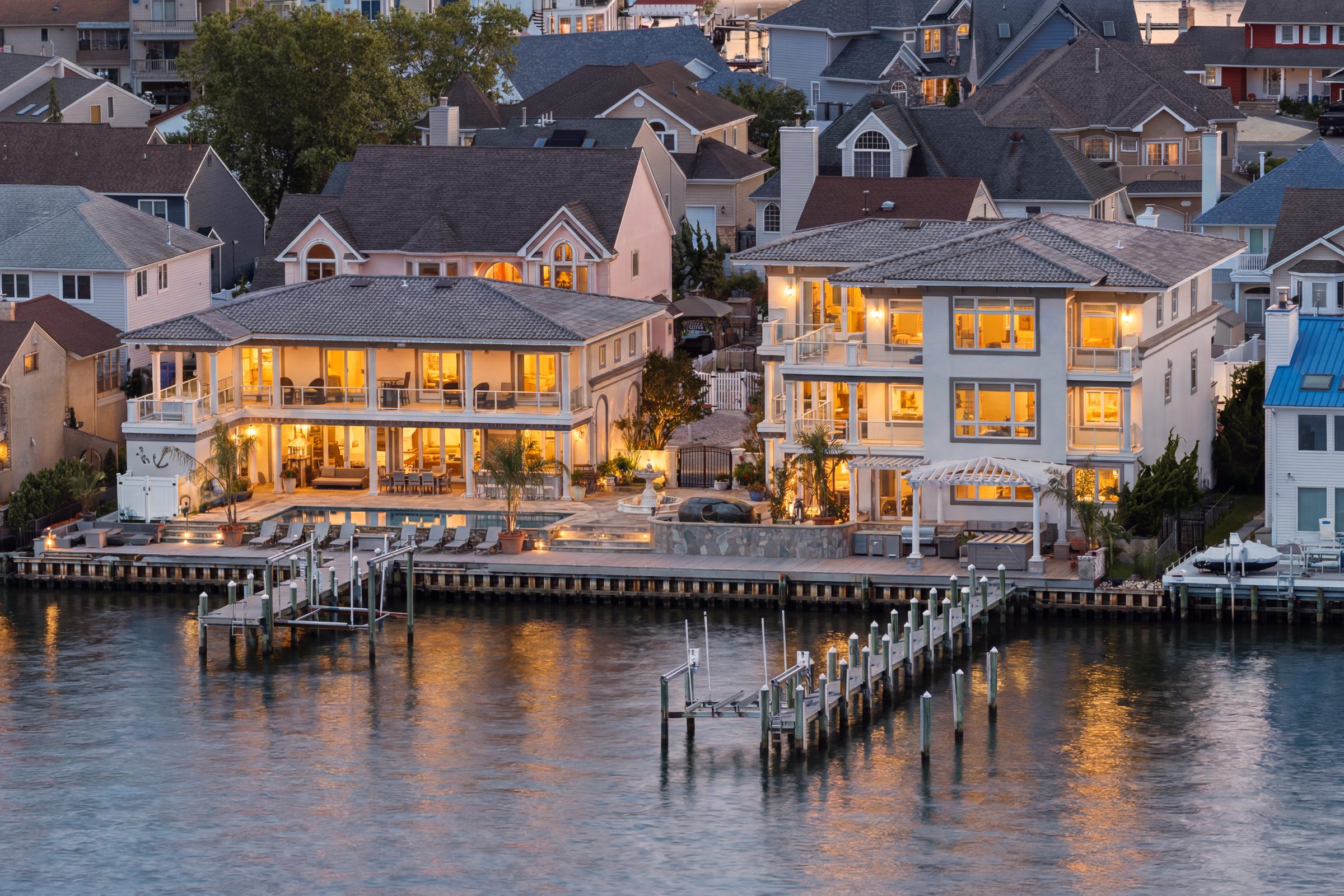 rear view of the estate and guest house along the waterfront