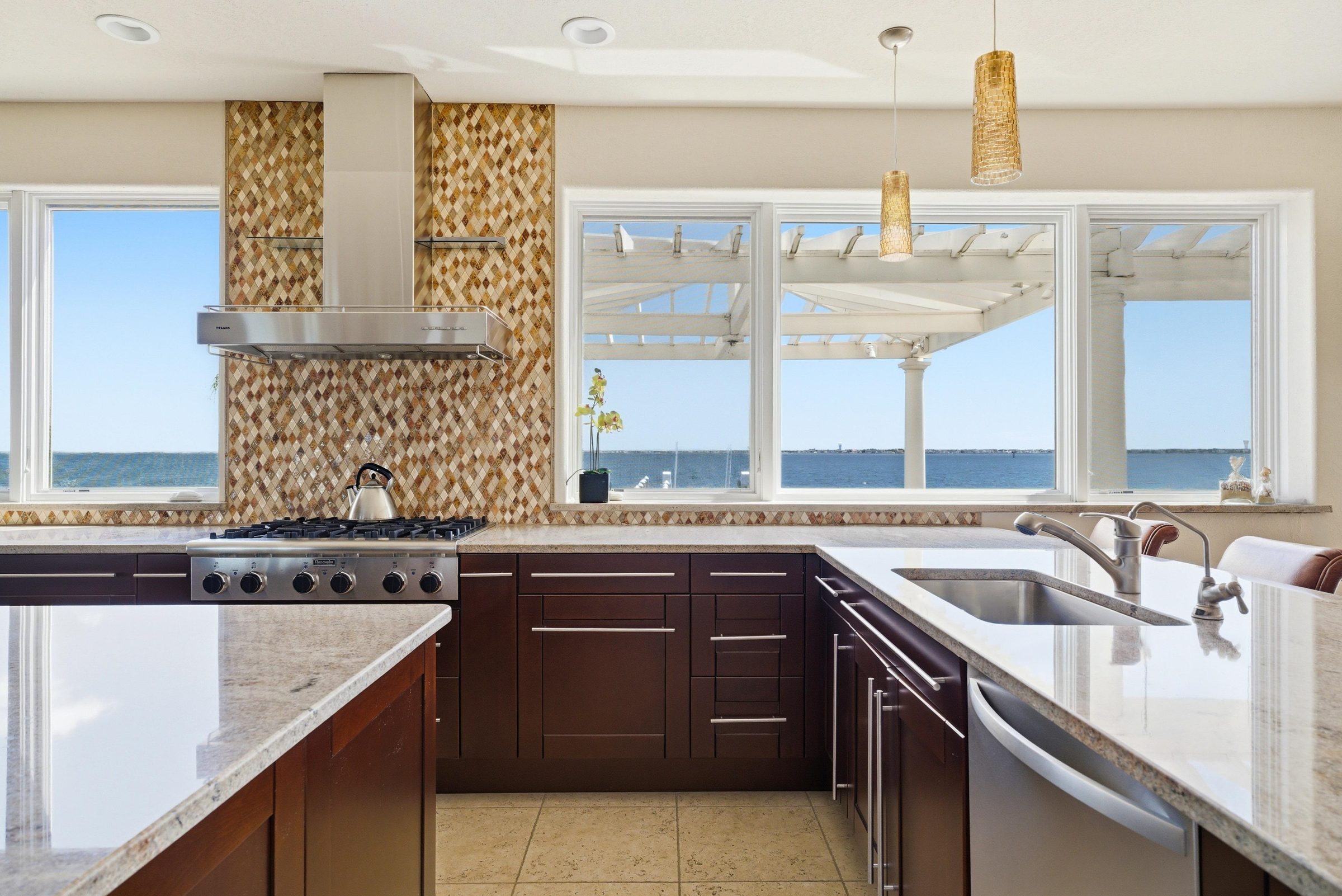gourmet kitchen counter and cabinetry detail